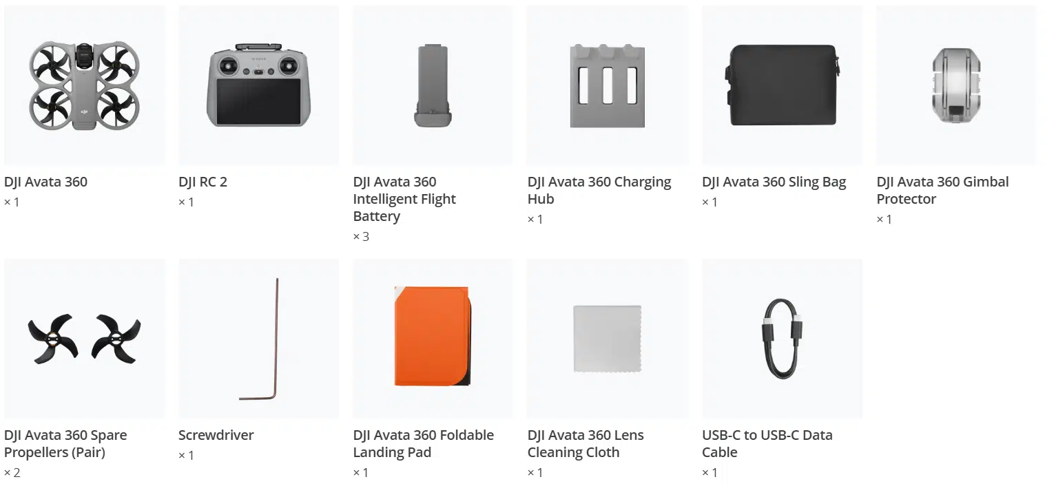 DJI Avata 360 Fly More Combo RC 2 - In the box