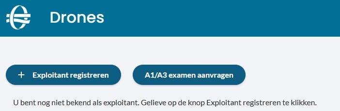 Drone Portaal België - Exploitant registreren