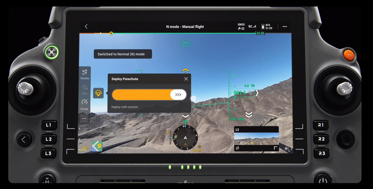 Ontdek de DJI AP100 Parachute voor de DJI Matrice 400. Verhoog de veiligheid, voldoe aan EASA C5/C6 vereisten en vlieg professioneler. Manueel of automatische activatie.
