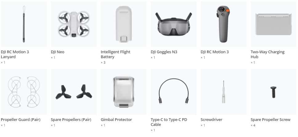 DJI Neo Motion Fly More Combo - In the box